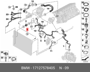 BMW 5-СЕРИЯ F10/F11 (2009>)/7-СЕРИЯ F01/F02 (2008> Трубка вентиляционная 17 12 7 578 405 BMW