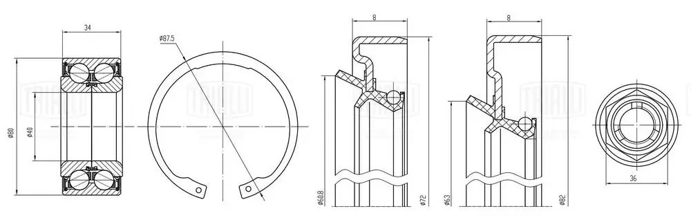 Подшипник ступицы Volvo S40 (96-) перед. (кмпл:подш./стоп.кол./гайка/сальн.2шт)  CS 1065 TRIALLI