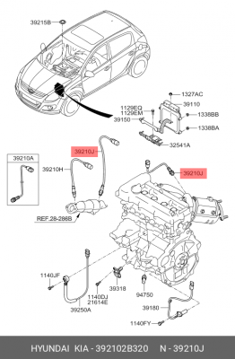 Датчик кислорода HYUNDAI Accent (11-) KIA Ceed (12-) (1.4/1.6) нижний OE 392102B320 HYUNDAI KIA