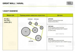 Ролик привод. ремня Haval F7/F7x (19-)/Jolion (21-) 1.5GDIT (опор.) (CM 5666) CM5666 TRIALLI