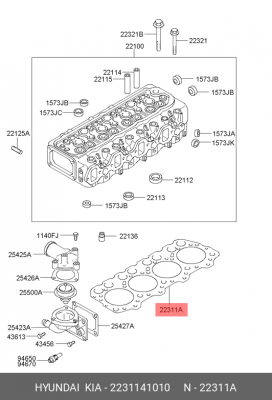 Прокладка головки блока HYUNDAI HD65,72,County дв.D4AL t=1.35мм OE 2231141010 HYUNDAI KIA