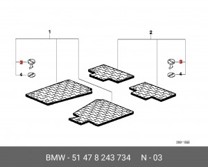 Клипса BMW X5 (E53) крепления коврика пола салона OE 51 47 8 243 734 BMW
