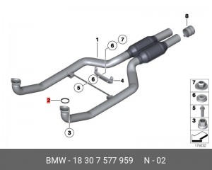 кольцо уплотнительное глушителя!\ BMW E70/E71/F01/F02/F07/F10 N63 All 18 30 7 577 959 BMW