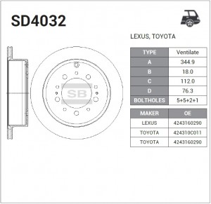 Диск тормозной TOYOTA Land Cruiser 200 LEXUS LX450D,LX570 задний (1шт.) SANGSIN SD4032 SANGSIN