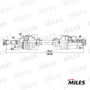 Привод в сборе правый RENAULT CLIO II/KANGOO 1.2-1.9DTI 97-09 с ABS МКПП (GKN 30 GC02167 MILES