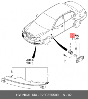Повторитель поворота HYUNDAI Accent,Verna (99-) (в крыло белый) OE 9230325500 HYUNDAI KIA