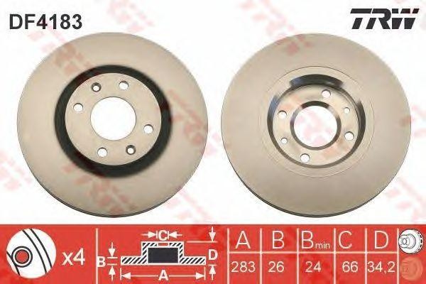 PEUGEOT 307 (2001-2007)/CITROEN C5 (2001-2005) ДИАМЕТР 283ММ DF4183 TRW