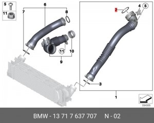 Кольцо уплотнительное BMW 1 (F20,F21) патрубка интеркуллера OE 13 71 7 637 707 BMW