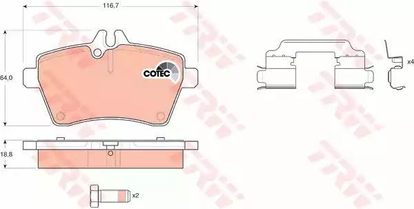 Колодки тормозные MERCEDES W169,W245 (1.5-2.0) (04-) передние (4шт.) TRW GDB1630 TRW