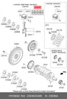 Кольца поршневые HYUNDAI Santa Fe (12-) KIA Sorento (12-) (2.4) d+0.00 комплект  230402G500 HYUNDAI KIA