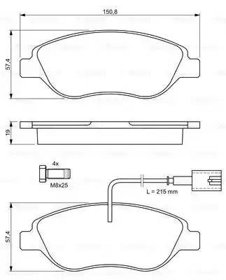 Колодки тормозные FIAT Bravo (07-) передние (4шт.) (с датчиком) BOSCH 0 986 424 595 BOSCH