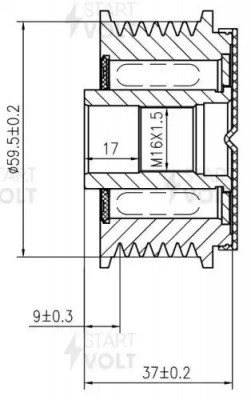 Шкив с обгонной муфтой генер. для а/м Mazda MPV (99-) 2.5i (M16x1,5) (SGP 2503) SGP 2503 START VOLT