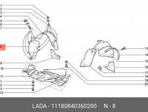 Щиток ВАЗ-1118 крыла переднего правый передний АвтоВАЗ 11180-8403602-00 LADA VAZ