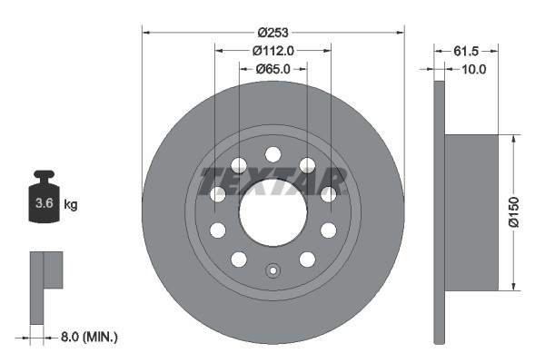 92306603 диск тормозной задний!\ Audi A3, Skoda Octavia, VW Golf 1.4-2.0i/TDi 03 92306603 TEXTAR