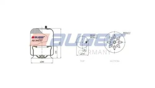пневмопод. со стак. !1шп-шт.М16/М24 смещ.52 Поршень сталь 1отв.M16 \MB Atego AU344757K09 AUGER