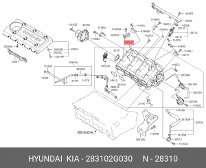 Коллектор HYUNDAI Santa Fe (09-),ix35 (10-) KIA Sorento (10-),Sportage (10-) впу 283102G030 HYUNDAI KIA