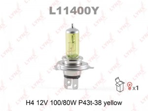 Лампа галогеновая [H4 12V 100/80W P43T-38 YELLOW] L11400Y LYNXAUTO