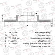Диск тормозной AVANTECH задний правый (перфорированный) BR1803S AVANTECH