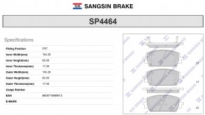 Колодки тормозные HYUNDAI Santa Fe (20-) KIA Sorento (20-) передние (4шт.) SANGS SP4464 SANGSIN