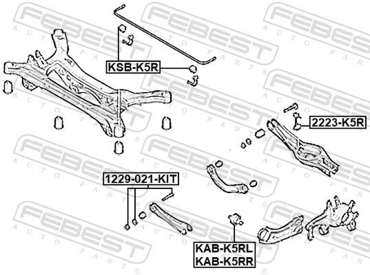САЙЛЕНТБЛОК ЗАДНЕГО ПРОДОЛЬНОГО РЫЧАГА ЛЕВЫЙ KAB-K5RL KAB-K5RL FEBEST