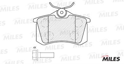 Колодки тормозные задние (без датчика + болты) (Смесь Semi-Metallic) AUDI A4 (B6 E110021 MILES