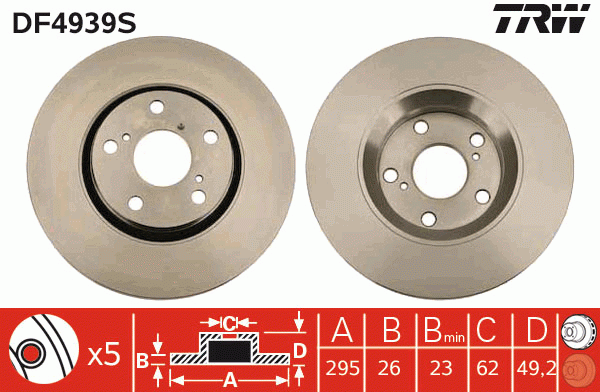 Диск тормозной передний TOYOTA AVENSIS T27 DF4939S DF4939S TRW