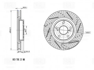 Диск тормозной передний d=296 (перфорированный, слотированный, окрашенный) PRO   DF 2901S TRIALLI