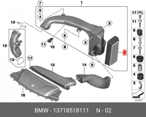 Фильтр воздушный BMW 5 (F10),7 (F01,F02),X3 (F25),X5 (F15) (N57D30) OE 13 71 8 518 111 BMW
