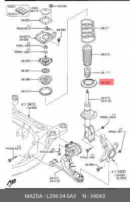 ОПОРА ПРУЖИНЫ АМОРТИЗАТОРА MAZDA L206340A3 MAZDA