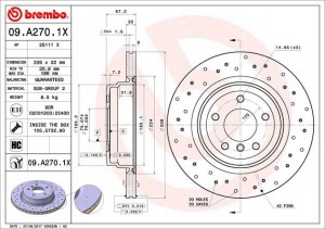 Диск тормозной BMW 3 (E90,E91,E92,E93) задний вентилируемый (1шт.) BREMBO 09.A270.1X BREMBO