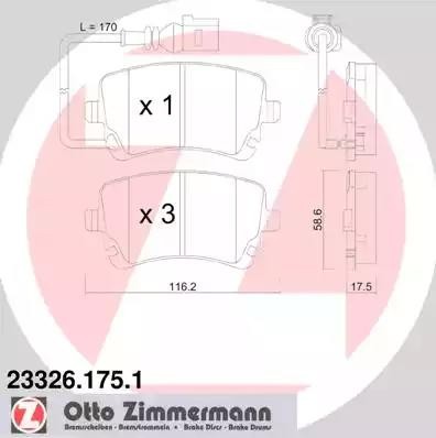колодки дисковые !задн. 116x59x18 \ VW T5/Caravelle 2.0i/3.2i/1.9TDi/2.5T 03> 23326.175.1 ZIMMERMANN