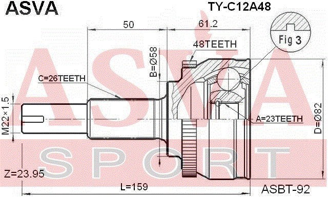 ШРУС НАРУЖНЫЙ 23X58X26 TOYOTA  COROLLA 120 EURO [12] TYC12A48 TY-C12A48 ASVA
