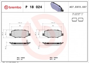 P18024 колодки дисковые задние!\ Dodge Nitro, Jeep Cherokee/Wrangler 3.7-4.0i/2. P18024 BREMBO