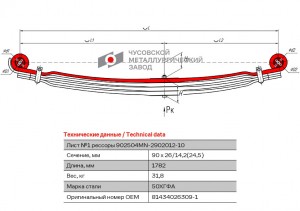 лист рессоры передняя! №1 \ MAN 902504MN290210110 OMK AUTO