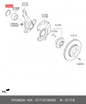 Кольцо стопорное HYUNDAI KIA OE 51718-1W000 HYUNDAI KIA