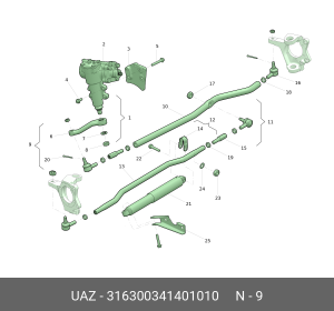 Тяга рулевая УАЗ-3163 с 2014г.в.поперечная в сборе (ОАО УАЗ) замена на код 19329 316300341401010 UAZ UAZ