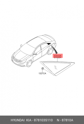 Стекло заднего левого крыла Hyundai Sonata 2010-2014 (в сборе с хром молдингом) 878103S110 HYUNDAI KIA