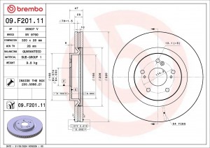 09F20111 Диск тормозной передний вентилируемый 09F20111 BREMBO