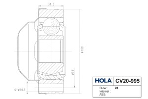 ШРУС внутренний 28 шл., левый/правый HOLA CV20995 HOLA