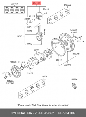 Поршень двигателя HYUNDAI Porter дв.D4BF d+0.00 с пальцем OE 2341042862 HYUNDAI KIA