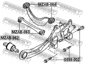 Болт NISSAN QASHQAI J10E 2006.12-2013.12 0598-002 0598-002 FEBEST
