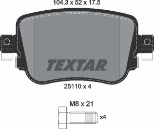 Колодки тормозные VW Golf (12-) AUDI A3 (12-) задние (4шт.) TEXTAR 2511001 TEXTAR
