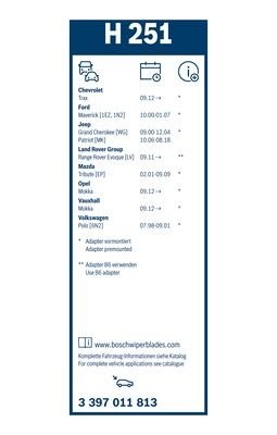 Щетка стеклоочистителя LAND ROVER Range Rover Evoque (11-) OPEL Mokka (12-) задн 3 397 011 813 BOSCH