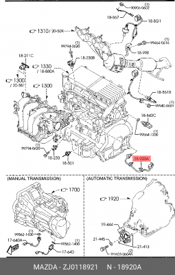 Датчик MAZDA 3 (06-) (1.3/1.6/2.0/2.3) детонации OE ZJ0118921 MAZDA