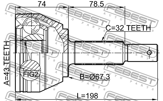ШРУС внешний (43x67x32) NISSAN PATROL Y62 2010- 0210-Y62 0210-Y62 FEBEST