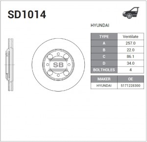 Диск тормозной HYUNDAI Elantra (96-) передний (АБС) (1шт.) SANGSIN SD1014 SANGSIN