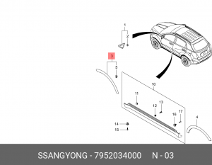 Молдинг крыла SSANGYONG Actyon (10-) переднего правого OE 7952034000 SSANG YONG
