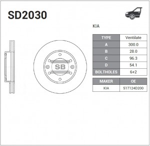 Диск тормозной KIA Carnival (06-) передний вентилируемый (1шт.) SANGSIN SD2030 SANGSIN