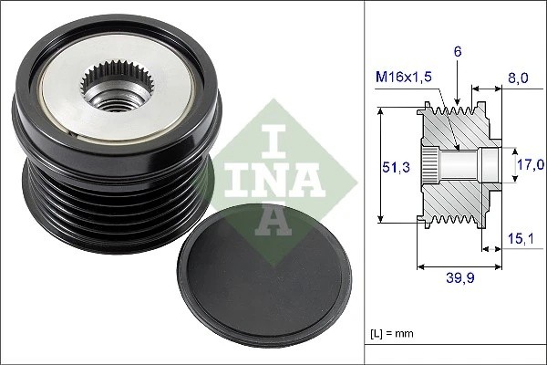 шкив генератора!\ Volvo S60/S80/V40/V60, Ford Fiesta/Focus/Mondeo 06> 535025210 INA