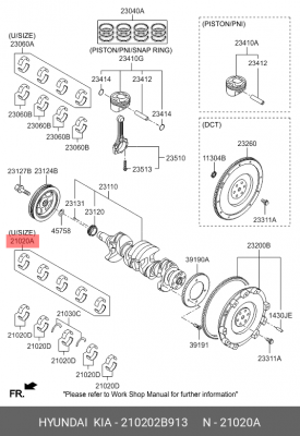 вкладыши коренные! к-кт 0.25\ Hyundai Accent G4FC/G4FA 1.6 11> 210202B913 MOBIS